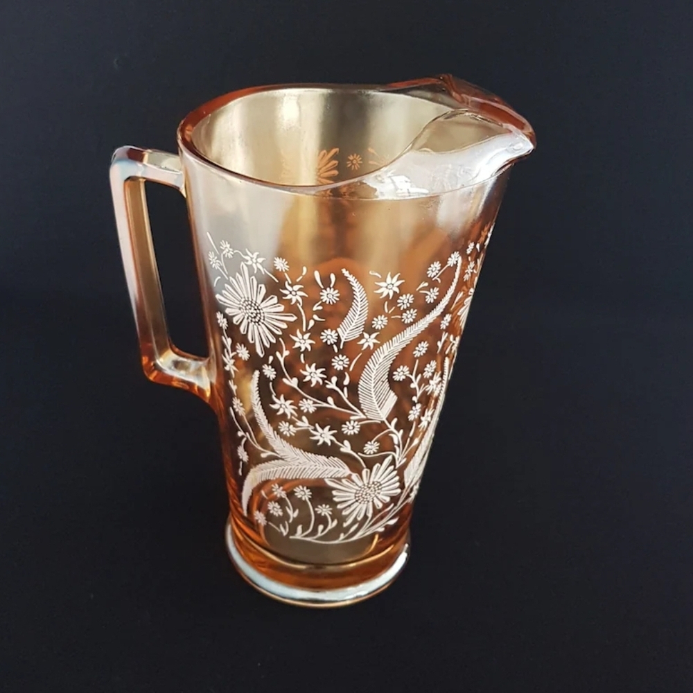 56oz Mid Century Jeannette Glass Jug Marigold Carnival Glass Pitcher
